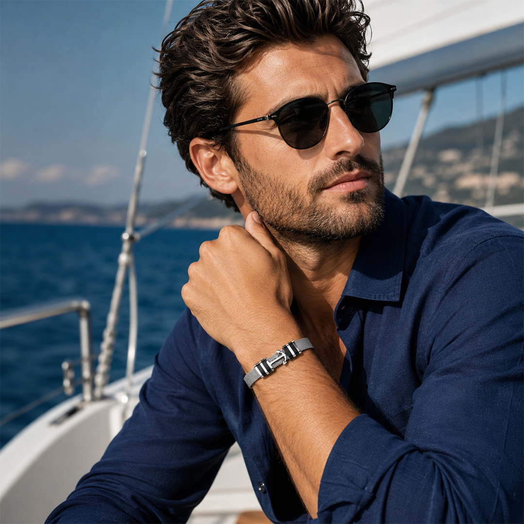 Bracciale Ancora Maglia Milano Personalizzato Indossato