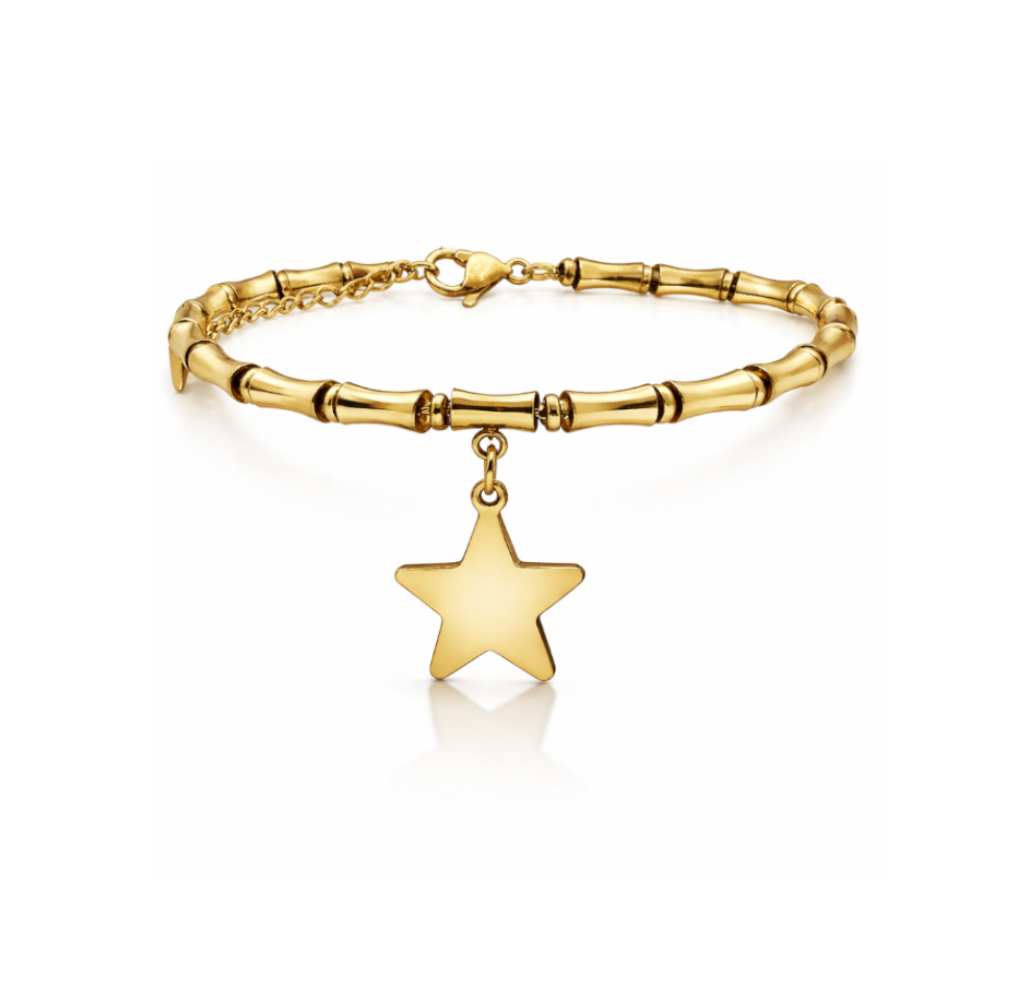 Bracciale con Pendente Stella Incisione Personalizzata Dorato