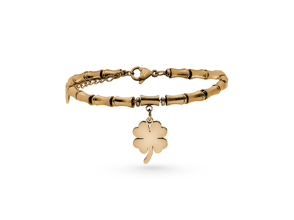 Bracciale donna con quadrifoglio rosato incisione personalizzata 1 per lato