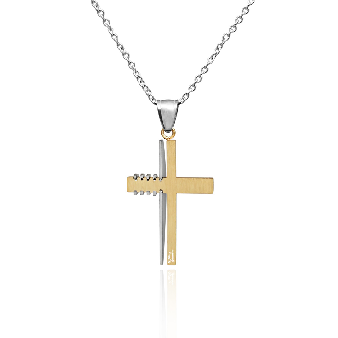 Collana Uomo con Croce Satinata Dorata Personalizzata Retro