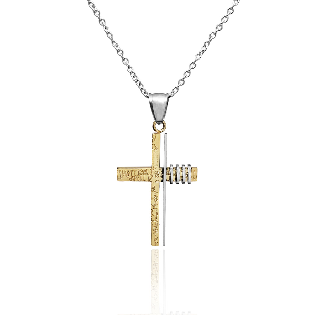 Collana Uomo con Croce Satinata Dorata Personalizzata