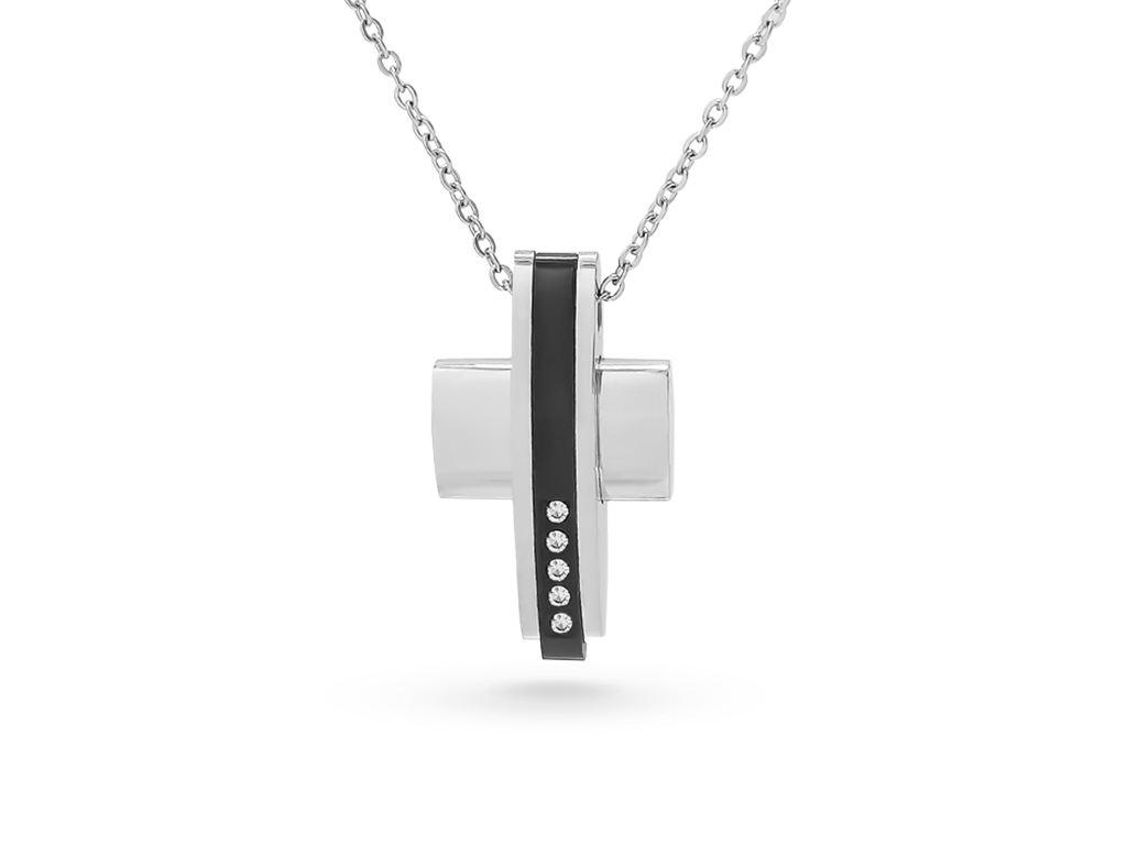 Collana Croce uomo 1 Incisione personalizzata con dettagli neri e punti luce Collana Croce uomo 1 Incisione personalizzata con dettagli neri e punti luce