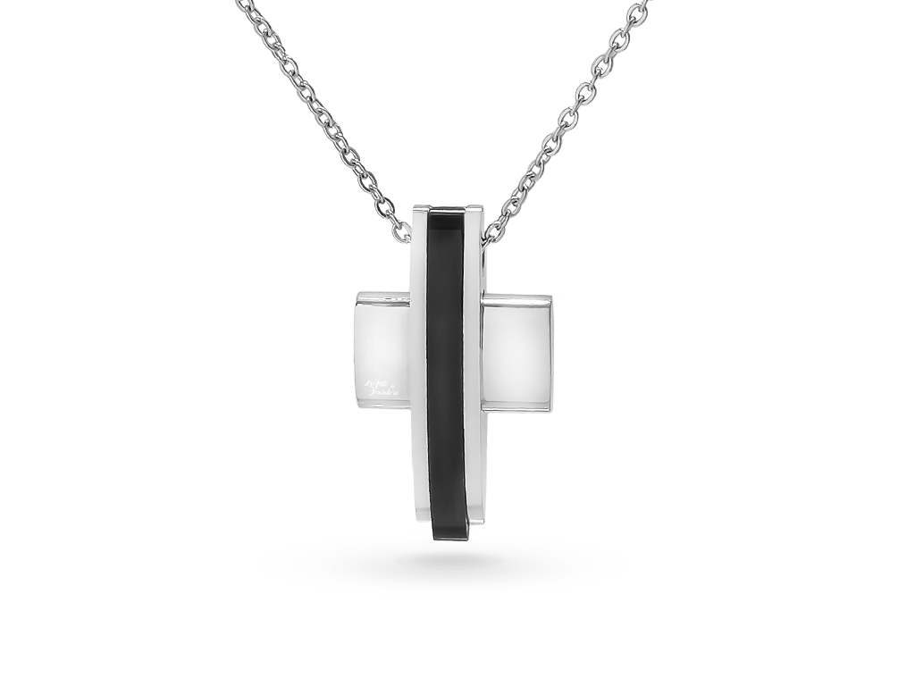 Collana Croce uomo 1 Incisione personalizzata con dettagli neri e punti luce Collana Croce uomo 1 Incisione personalizzata con dettagli neri e punti luce