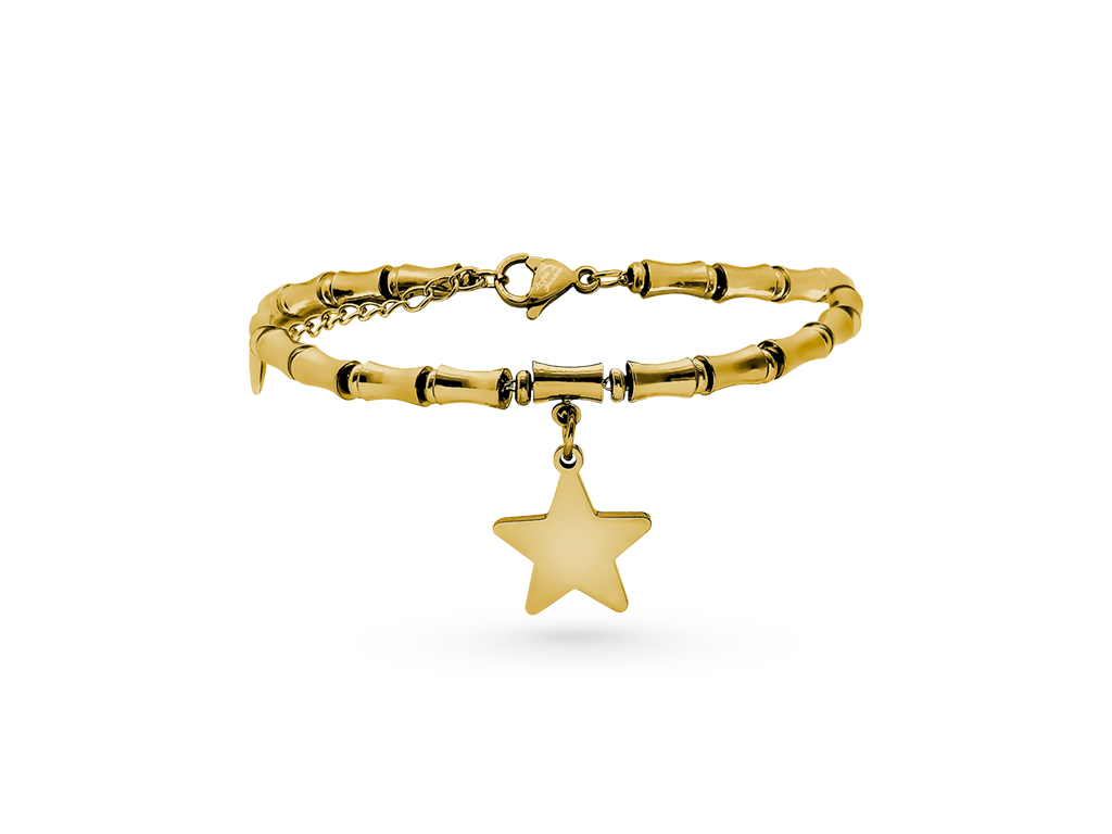 Bracciale con stella donna maglia bamboo incisione personalizzata 1 per lato Bracciale con stella donna maglia bamboo incisione personalizzata 1 per lato