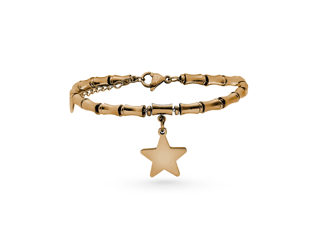 Bracciale con stella donna maglia bamboo incisione personalizzata 1 per lato Bracciale con stella donna maglia bamboo incisione personalizzata 1 per lato