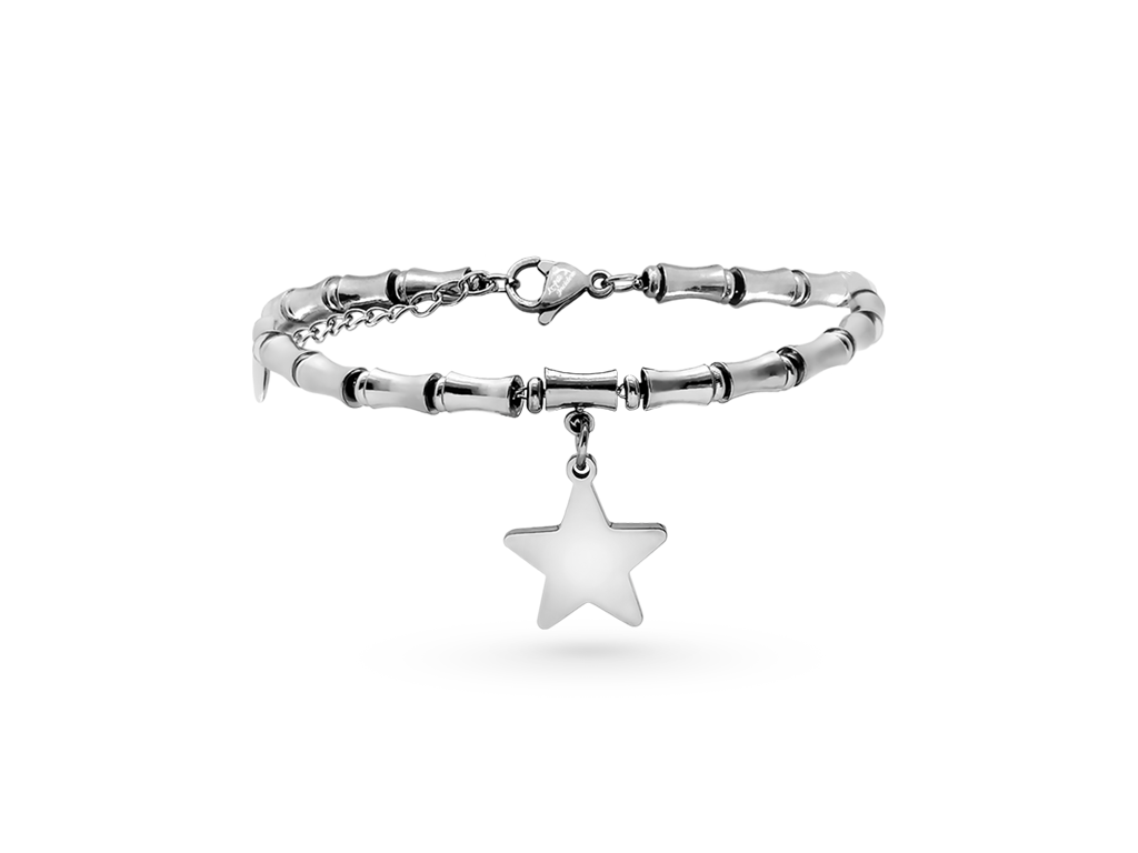 Bracciale con stella donna maglia bamboo incisione personalizzata 1 per lato Bracciale con stella donna maglia bamboo incisione personalizzata 1 per lato