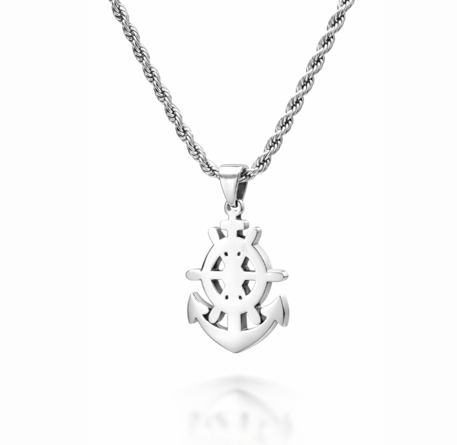 Collana con Ancora Dettagli Neri Incisione Personalizzata Retro