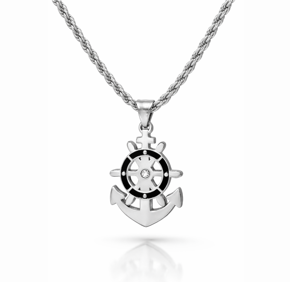 Collana con Ancora Dettagli Neri Incisione Personalizzata