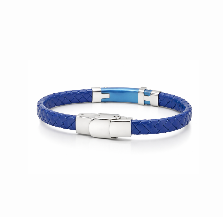 Bracciale Ecopelle Blu con Incisione Personalizzata Retro Bracciale Ecopelle Blu con Incisione Personalizzata Retro