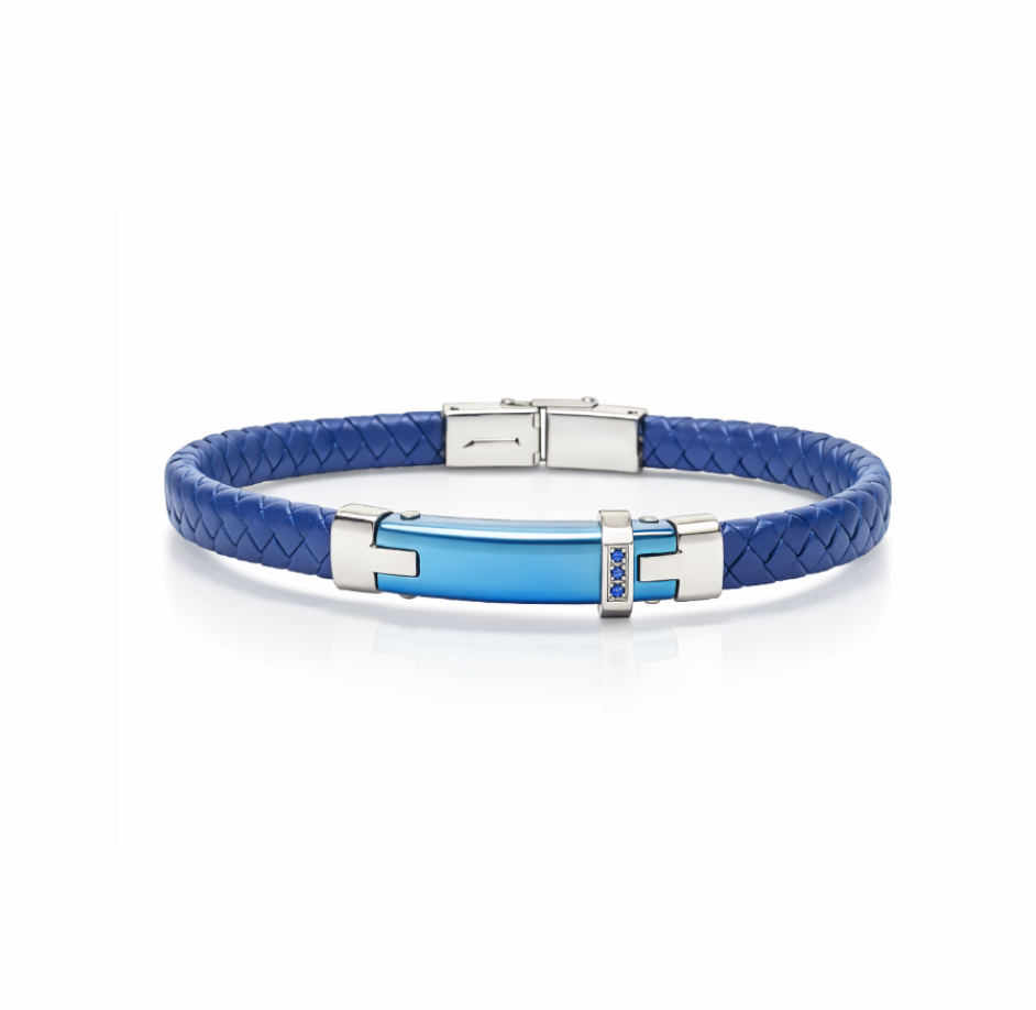 Bracciale Ecopelle Blu con Incisione Personalizzata