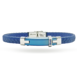 Bracciale Ecopelle Blu con Placca in acciaio e punti luce 1 incisione personalizzata