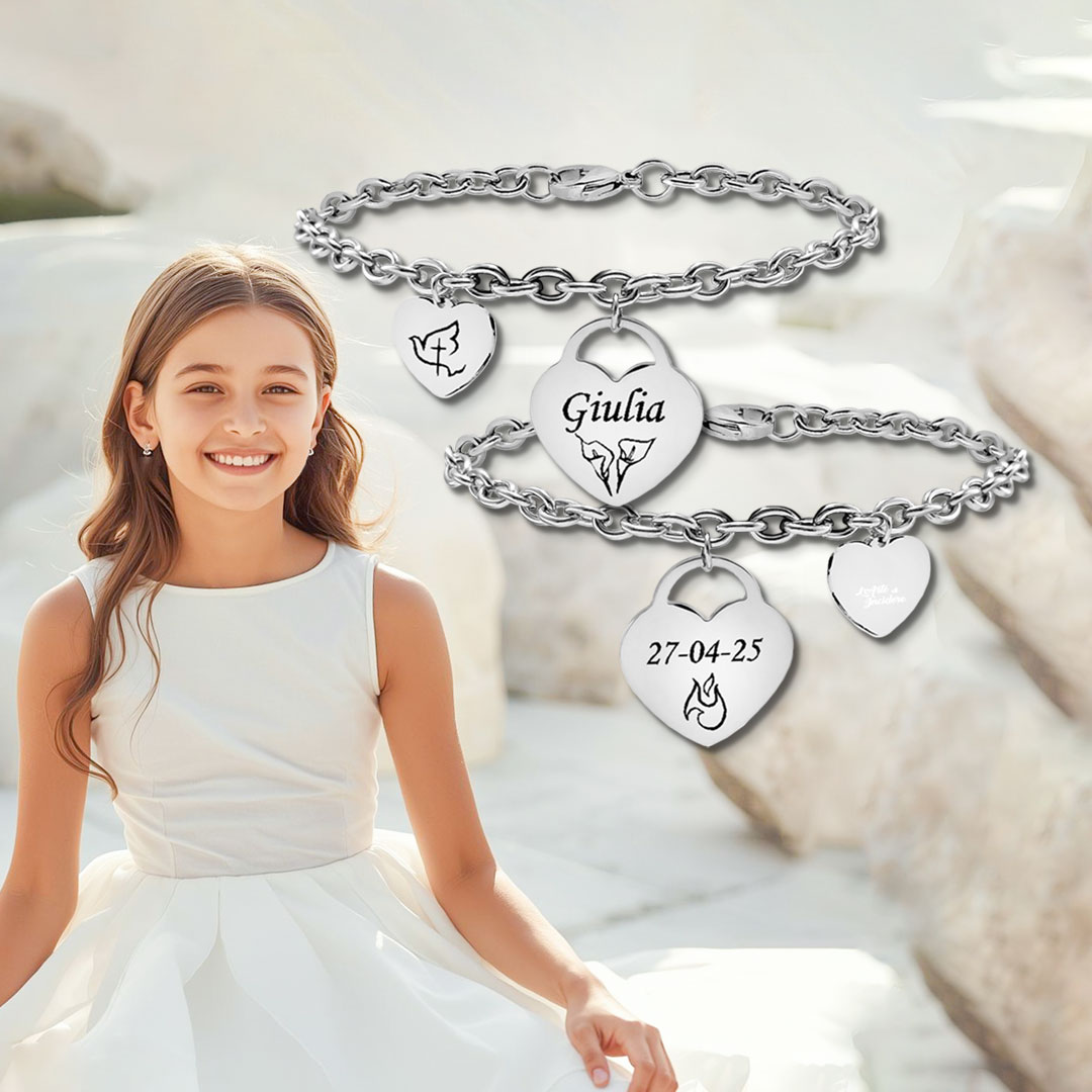 Bracciale Cresima Ragazza con Cuore 1 Incisione Personalizzata