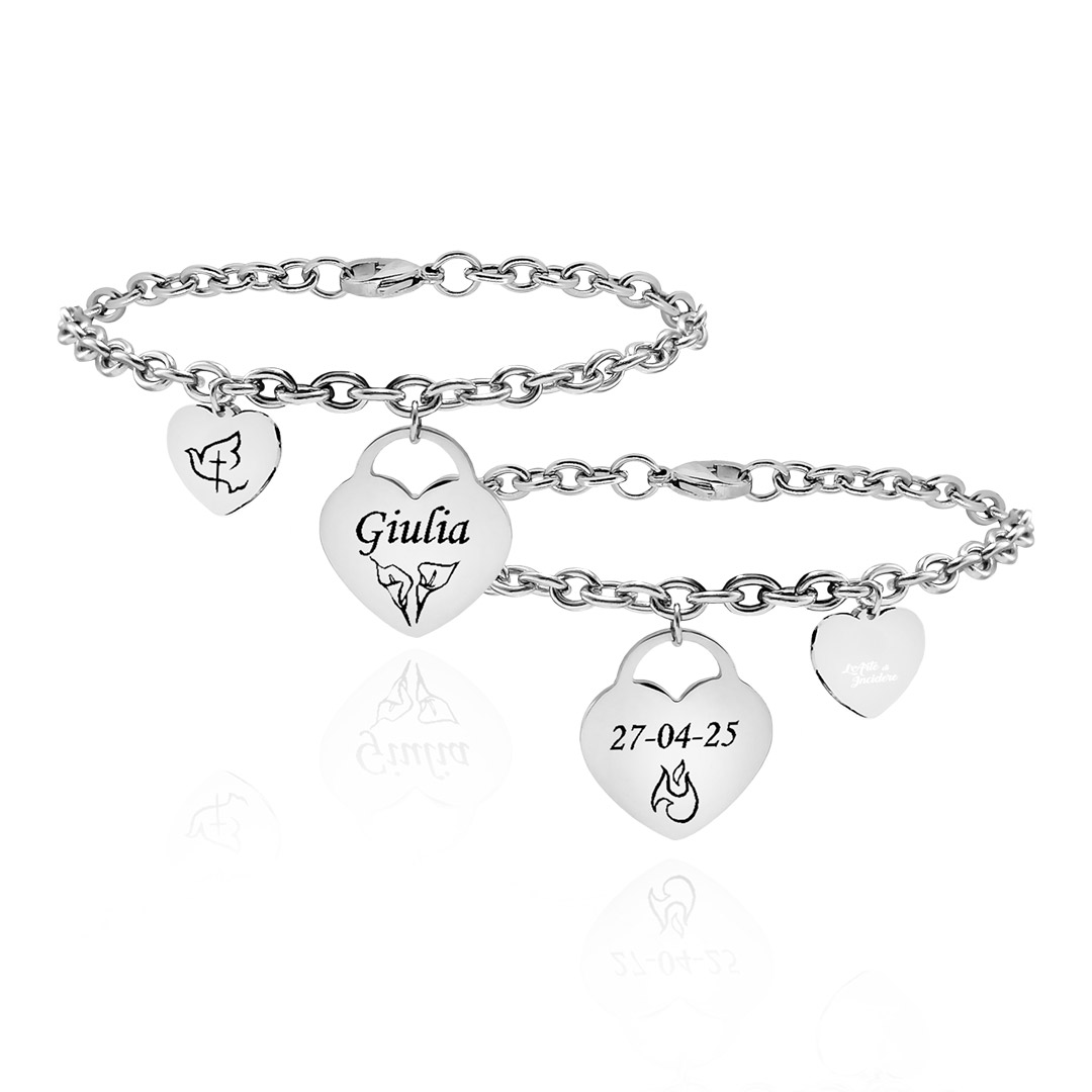 Bracciale Cresima Ragazza con Cuore Incisione Personalizzata