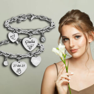 Bracciale Cresima Ragazza con cuore incisione personalizzata con 1 nome