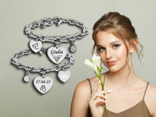 Bracciale Cresima Ragazza con cuore incisione personalizzata con 1 nome
