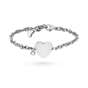 Bracciale Fine con Cuore e Strass 1 Incisione Personalizzata per Lato