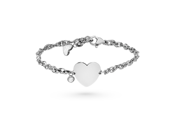 Bracciale Fine con Cuore e Strass 1 Incisione Personalizzata per Lato