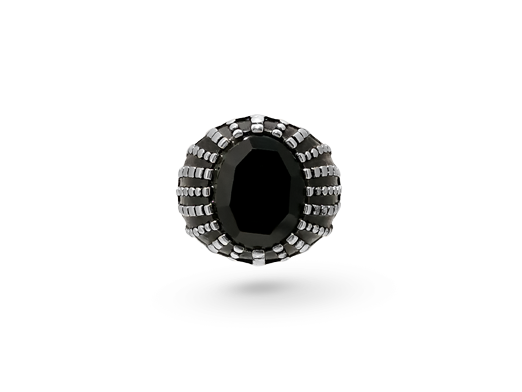 Anello chevalier con pietra ovale nera incisione personalizzata