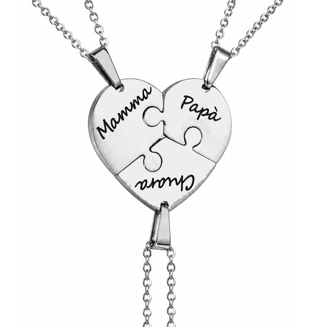 Collana Famiglia Puzzle a Cuore Personalizzata