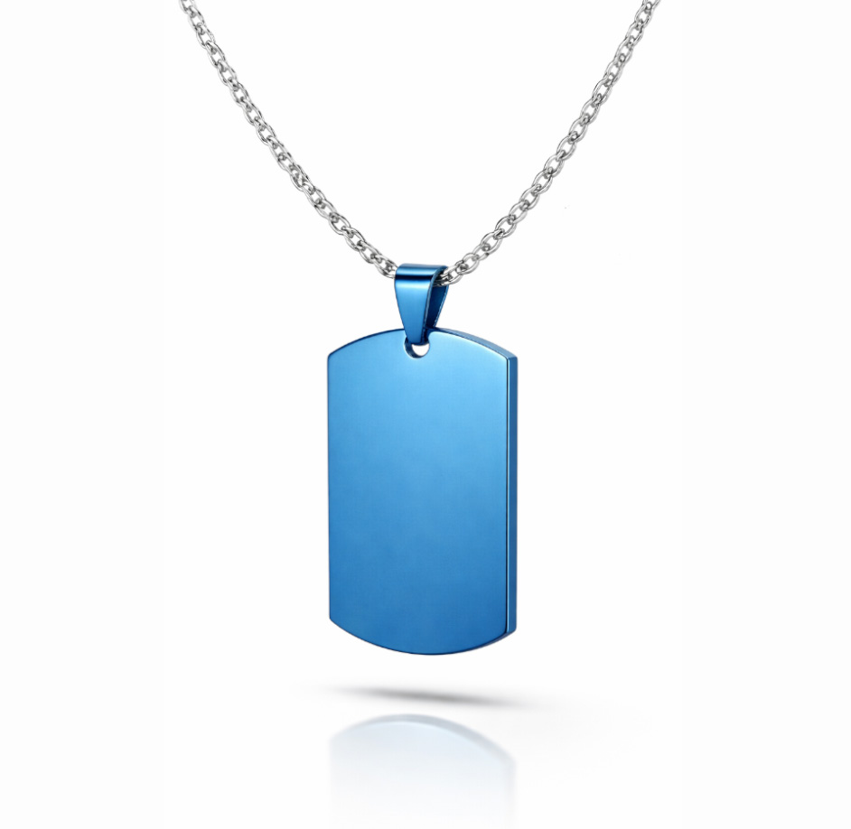 Collana Piastrina Uomo Media Blu con Incisione Personalizzata