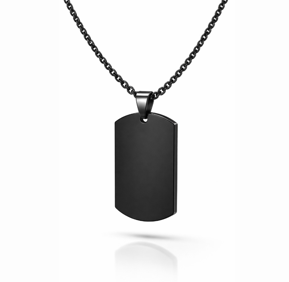 Collana Piastrina Uomo Media Nera con Incisione Personalizzata.