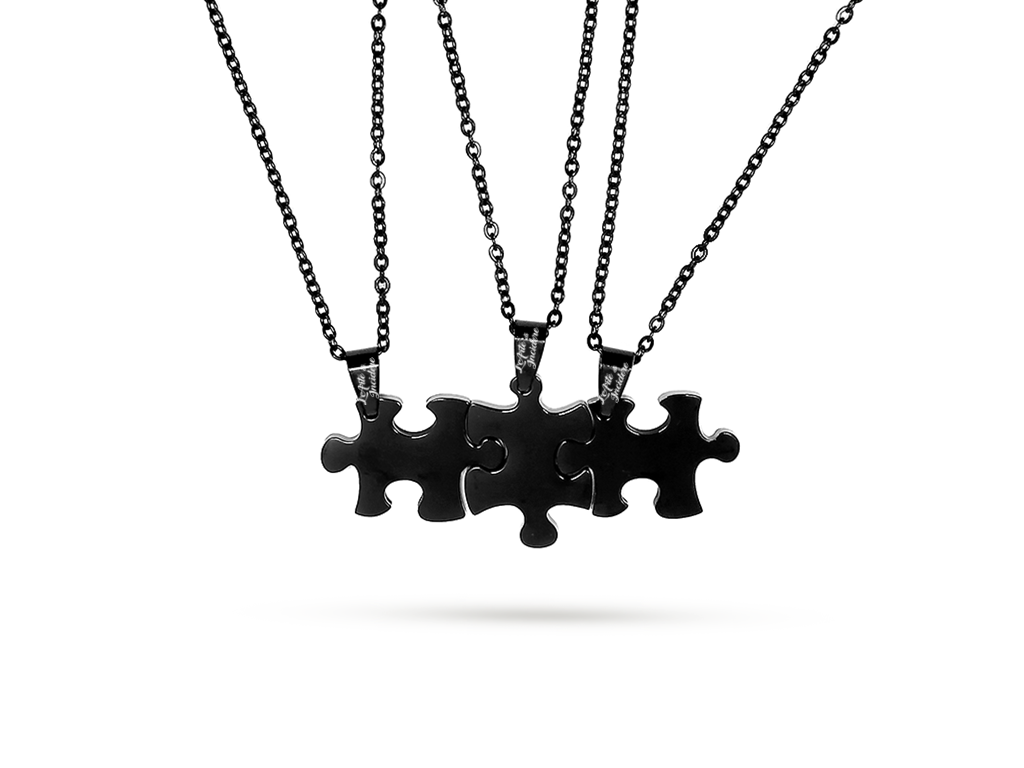 Collana Puzzle 3 nere incisione personalizzata