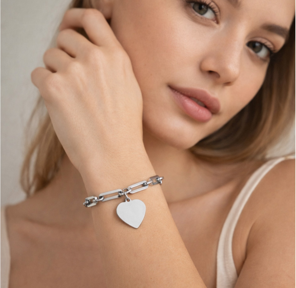 Bracciale Ciondolo Cuore Donna con Incisione Personalizzata