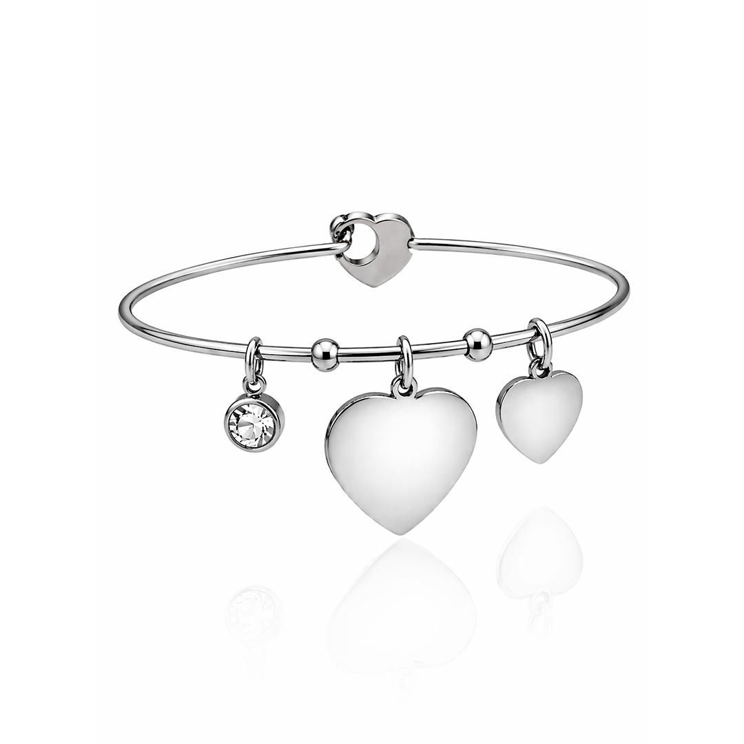 Bracciale Rigido con Doppio Cuore Personalizzato