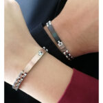 Bracciale lei e lui Incisione personalizzata maglia jubilee rosato e nero 1 punto luce