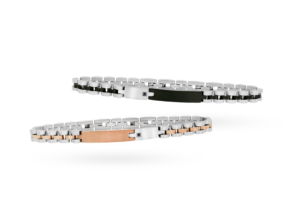 Bracciale lei e lui Incisione personalizzata maglia jubilee rosato e nero un punto luce