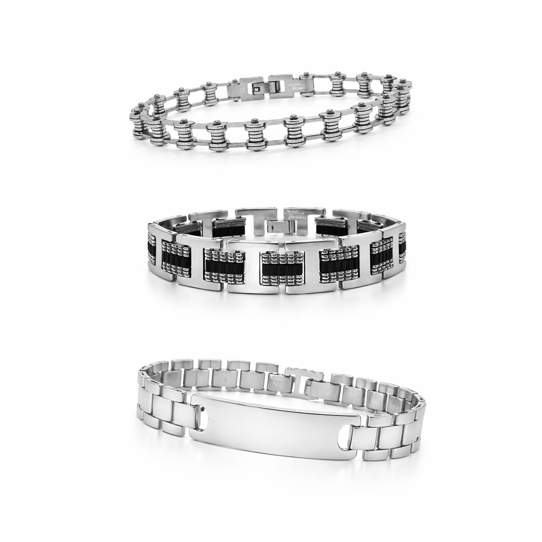 Bracciali Uomo Acciaio Set da 3 con Incisione Personalizzata