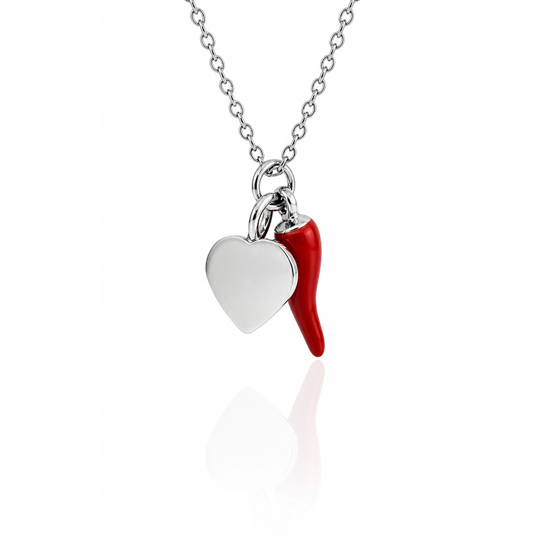 Collana Portafortuna con Cornetto e Cuoricino Personalizzato