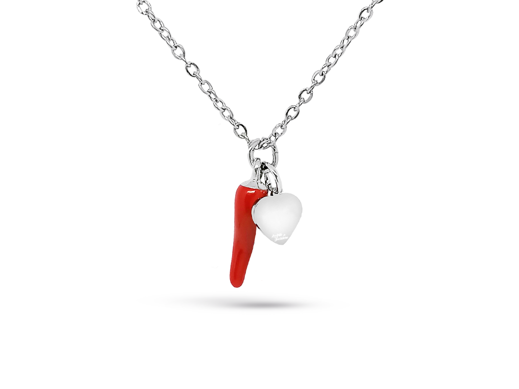 Collana portafortuna donna incisione personalizzata 1 cornetto e cuoricino Collana portafortuna donna incisione personalizzata 1 cornetto e cuoricino