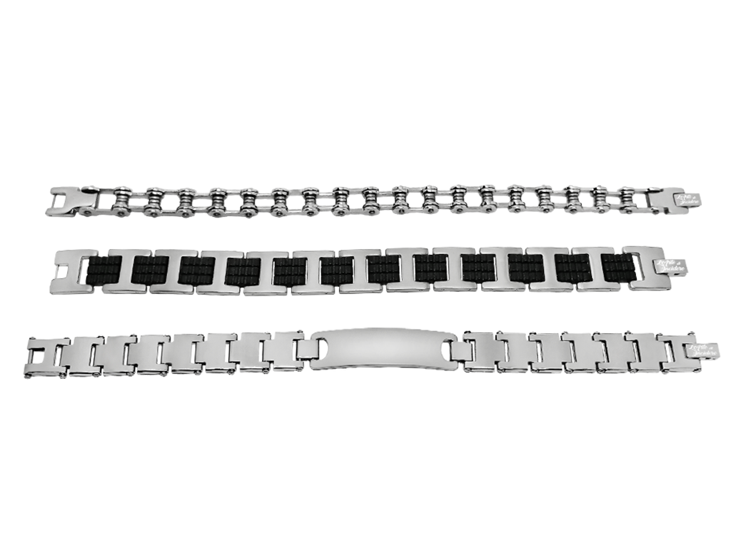 Bracciali uomo set 3 pezzi incisione personalizzata maglia acciaio e caucciù