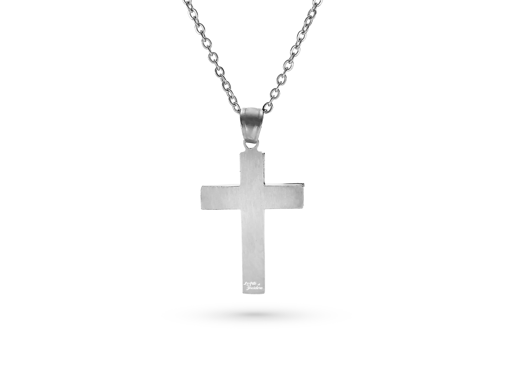 Croce Collana uomo con fasce Incisione Personalizzata 1 retro Croce Collana uomo con fasce Incisione Personalizzata 1 retro