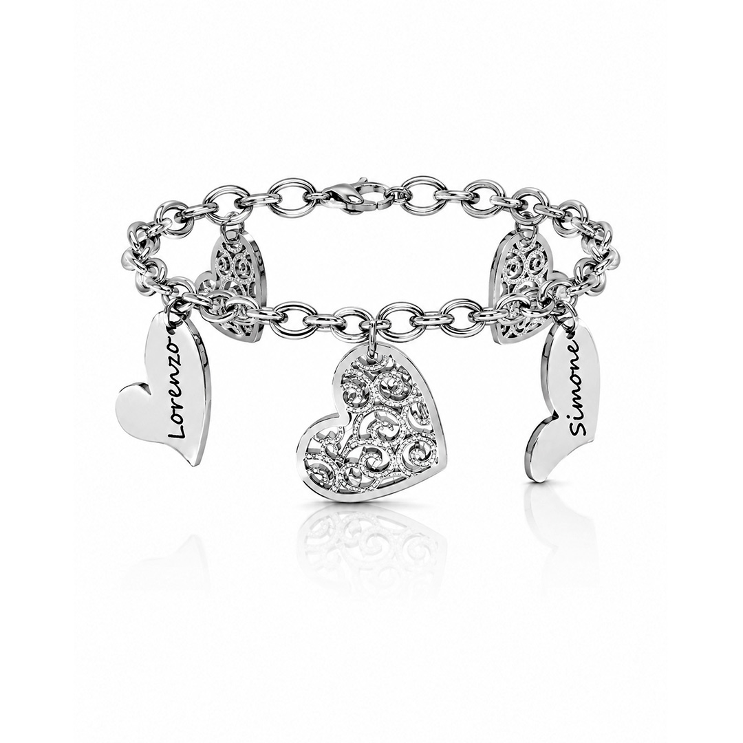 Bracciale con Cuori Pendenti Donna Personalizzato con Nomi Bracciale con Cuori Pendenti Donna Personalizzato con Nomi