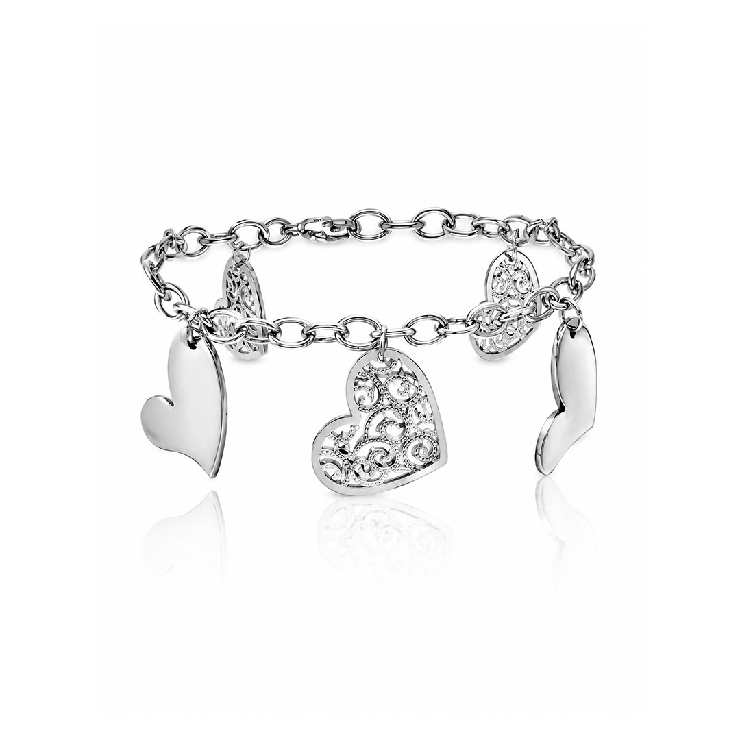 Bracciale con Cuori Pendenti Donna con Incisione Personalizzata
