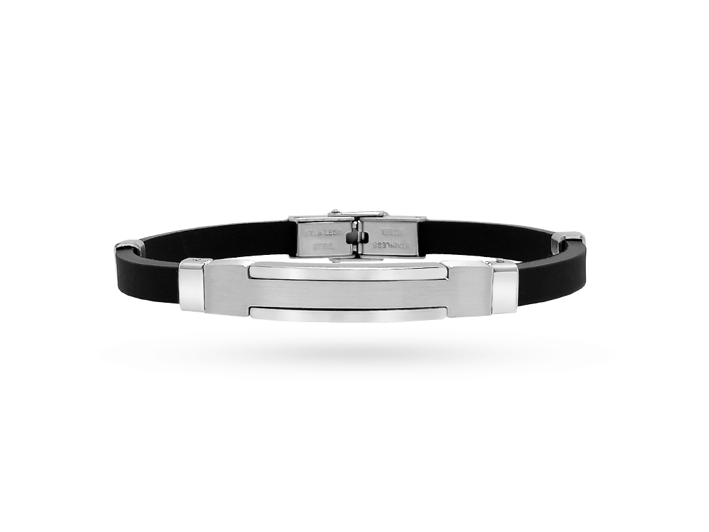 Bracciale da uomo caucciù acciaio bordi argentati con incisione personalizzata 1 per lato Bracciale da uomo caucciù acciaio bordi argentati con incisione personalizzata 1 per lato