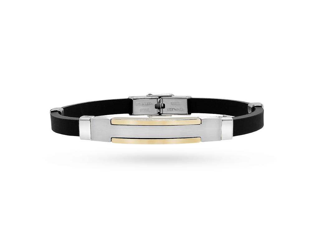 Bracciale da uomo caucciù acciaio bordi dorati con incisione personalizzata 1 per lato Bracciale da uomo caucciù acciaio bordi dorati con incisione personalizzata 1 per lato