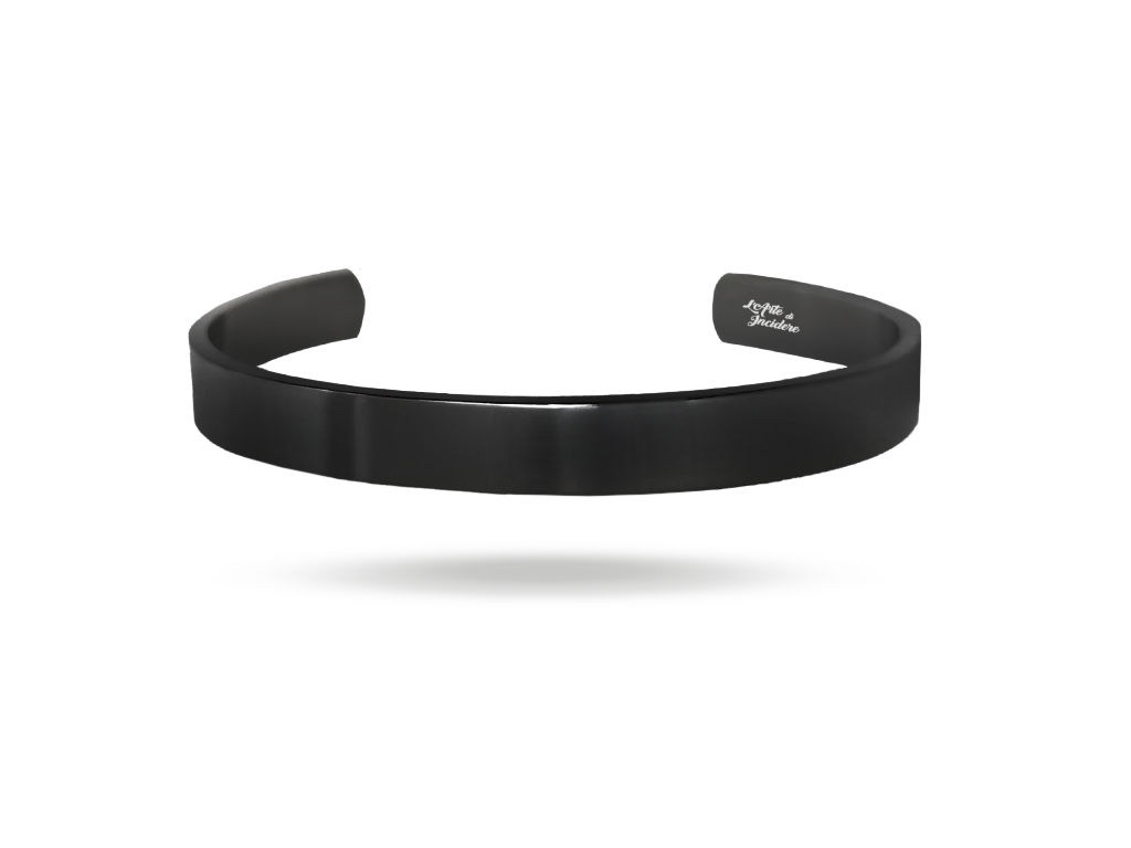 Bracciale rigido aperto nero con incisione personalizzata fronte e retro