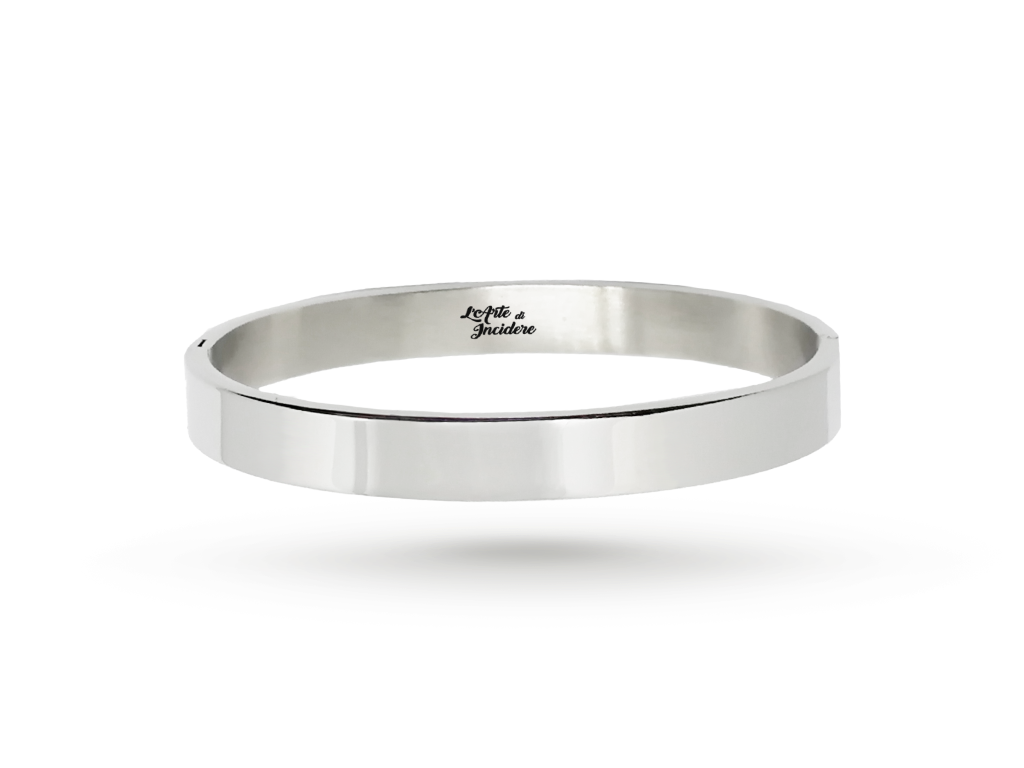 Bracciale rigido chiuso argentato con incisione personalizzata fronte e retro