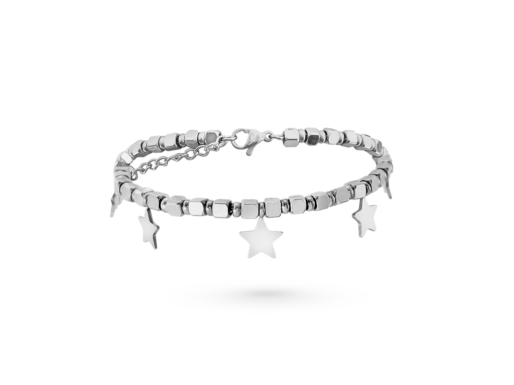 Braccialetto con stelline per donna argentati con incisione personalizzata 1 per lato Braccialetto con stelline per donna argentati con incisione personalizzata 1 per lato