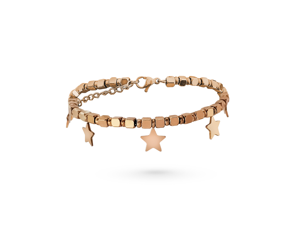 Braccialetto con stelline per donna rosati con incisione personalizzata 1 per lato Braccialetto con stelline per donna rosati con incisione personalizzata 1 per lato
