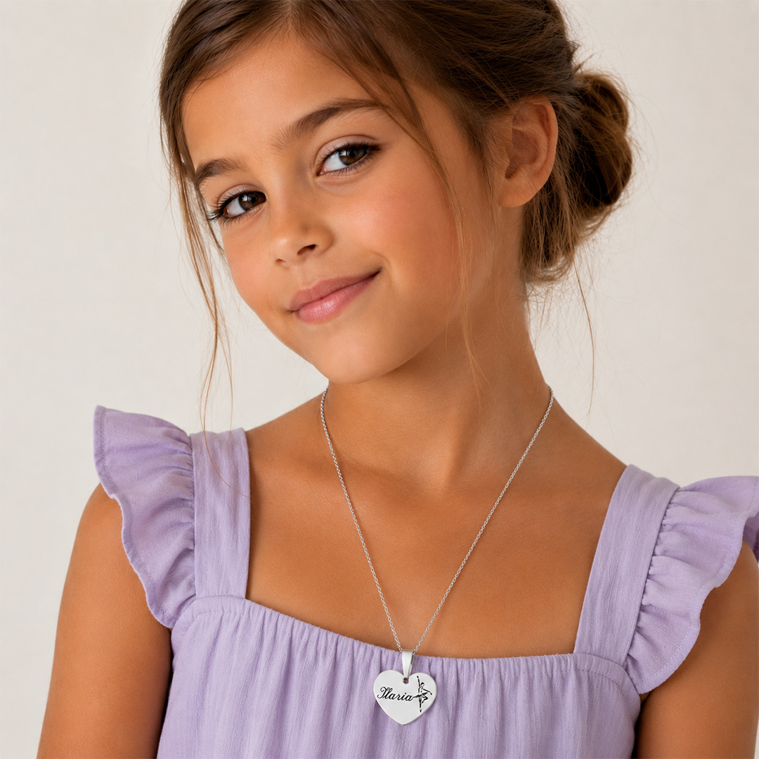 Collana Cuore Donna Ballerina Incisione Personalizzata Bimba