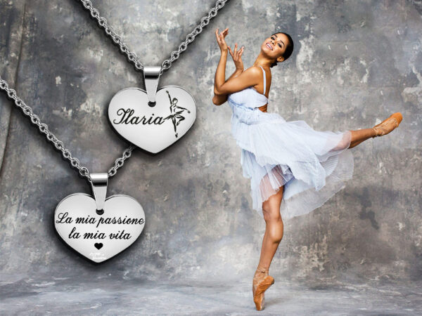 Collana cuore donna ballerina incisione personalizzata con 1 nome