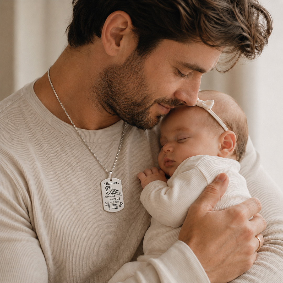 Collana per Neo Papà Piastrina Personalizzata Indossata