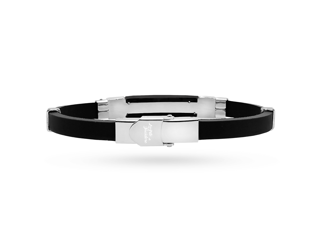 Bracciale uomo caucciù acciaio 2 bordi neri incisione personalizzata Bracciale uomo caucciù acciaio 2 bordi neri incisione personalizzata