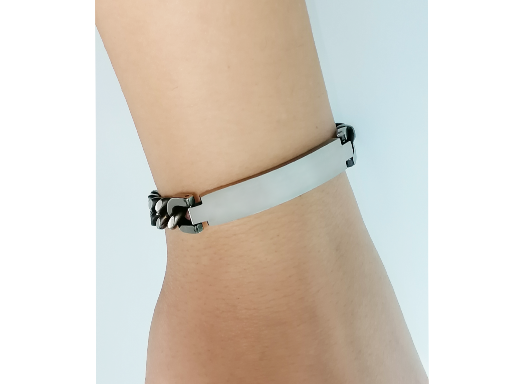 Bracciale grumetta uomo incisione personalizzata 1 maglia e placca ampia Bracciale grumetta uomo incisione personalizzata 1 maglia e placca ampia