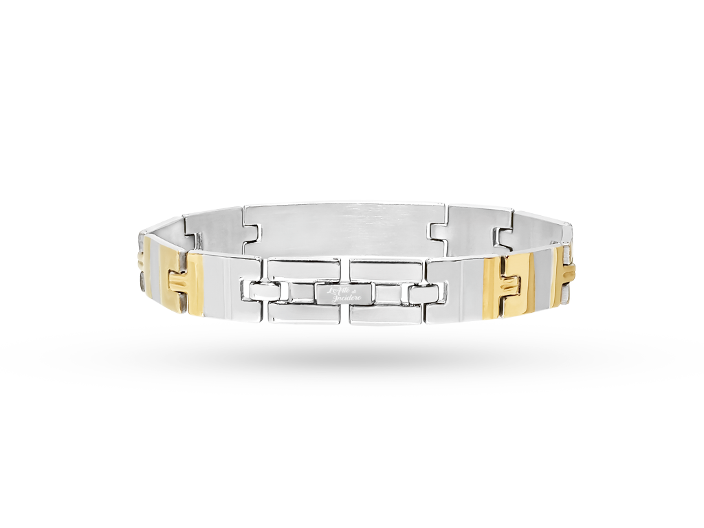 Bracciale per uomo ampio bicolore con incisione personalizzata 1 per lato retro Bracciale per uomo ampio bicolore con incisione personalizzata 1 per lato retro
