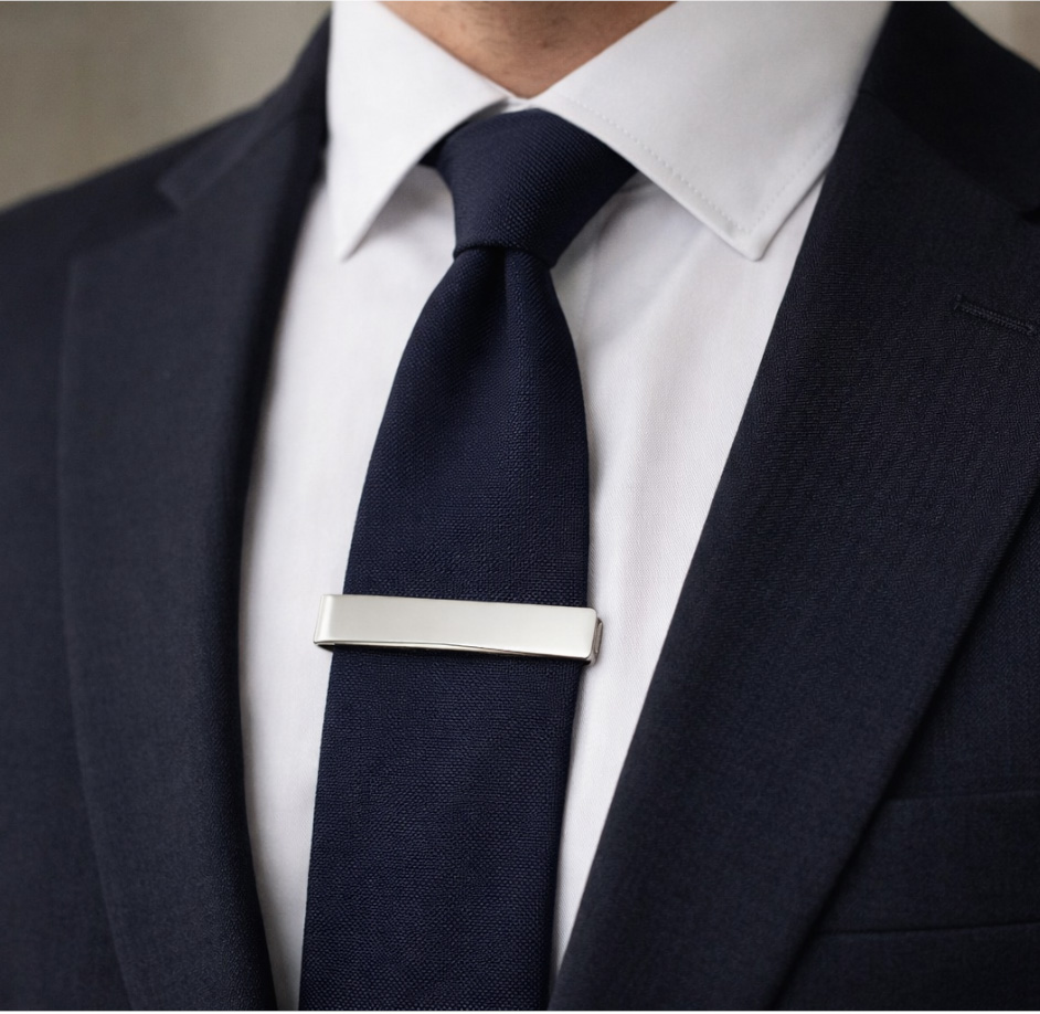 Fermacravatta Uomo Argentato con Incisione Personalizzata Indossato